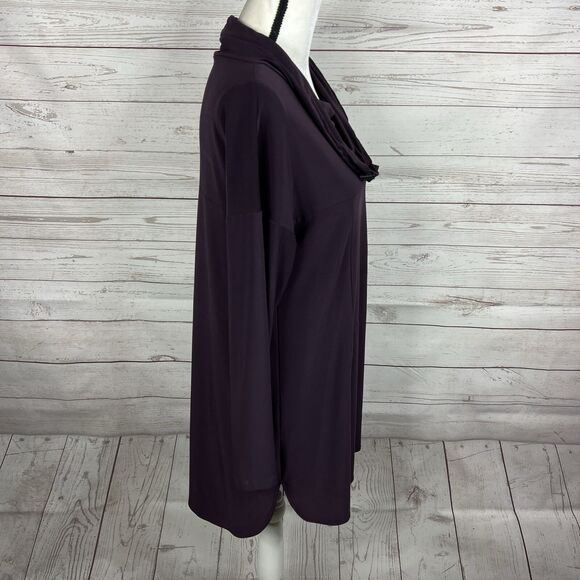 Sun Kim Joann Tunic Size Small Purple Cowl Neck Long Sleeve Pocket - Picture 4 of 9